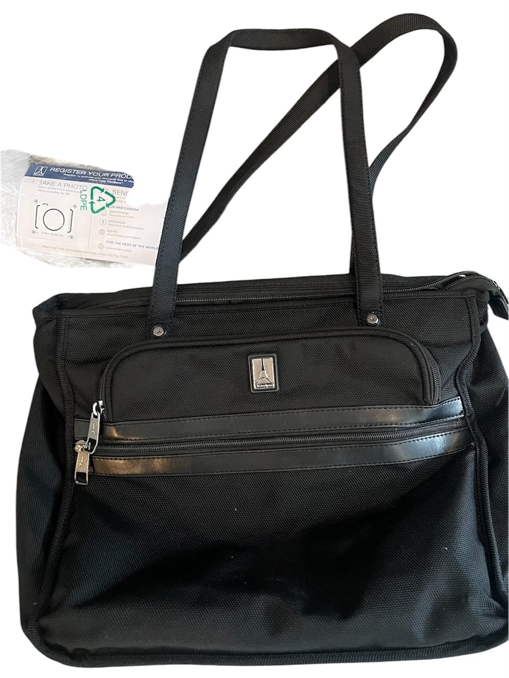 Black Travelpro City Tote Bag with Front Zip Pocket